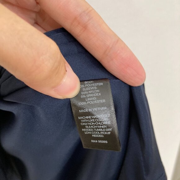 New Express size 2 Navy Sleeveless Fit and Flare Mesh Detail Side Zip Dress - Picture 8 of 9